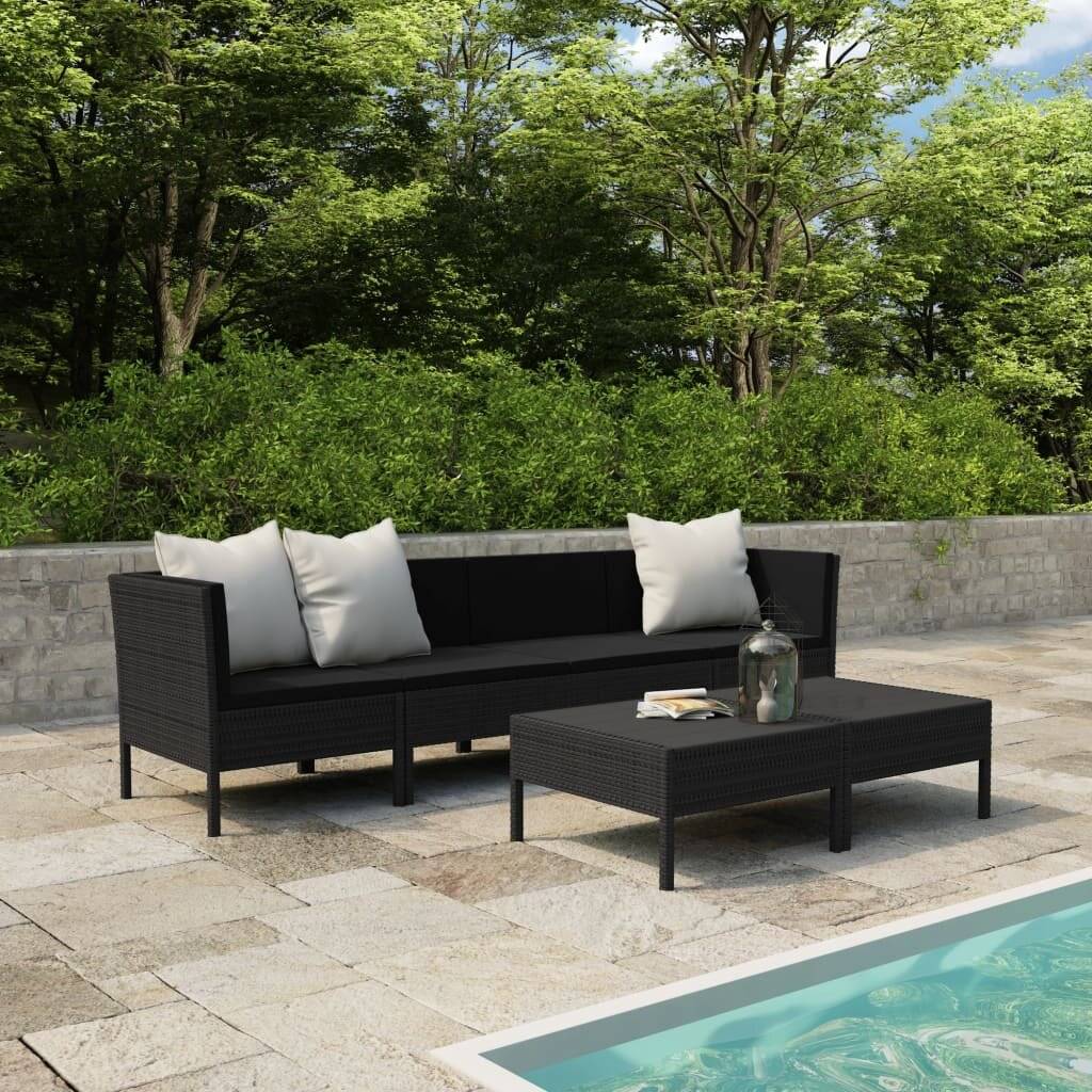 6-tlg. Garten-Lounge-Set mit Auflagen Poly Rattan Schwarz