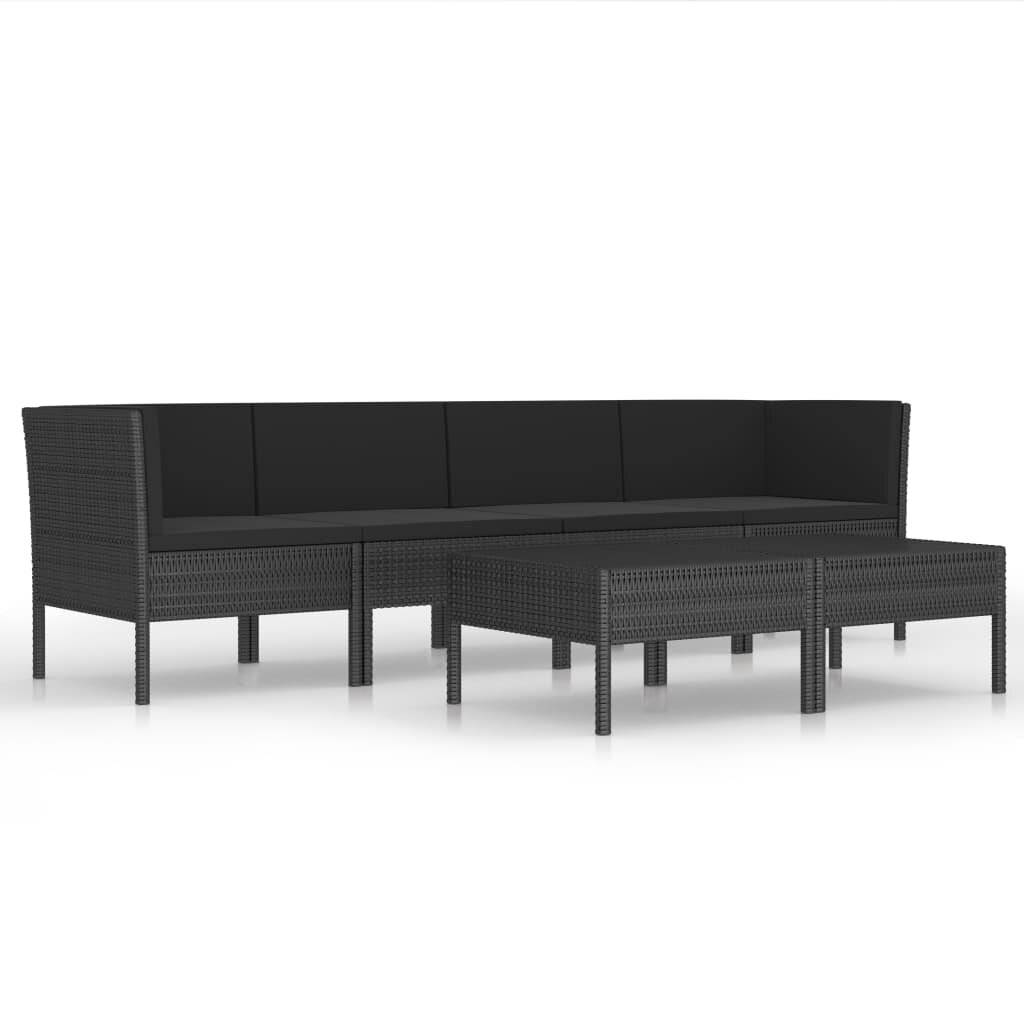 6-tlg. Garten-Lounge-Set mit Auflagen Poly Rattan Schwarz-1