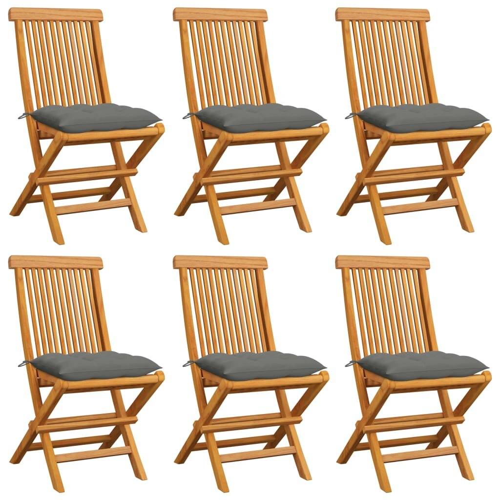 Gartenstühle mit Grauen Kissen 6 Stk. Massivholz Teak-0