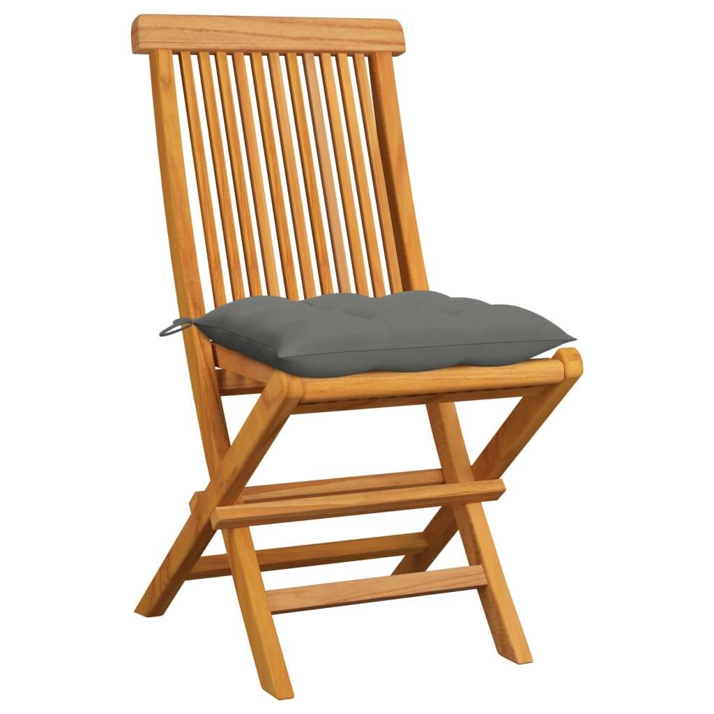 Gartenstühle mit Grauen Kissen 6 Stk. Massivholz Teak-1
