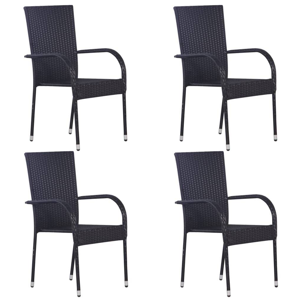 Stapelbare Gartenstühle 4 Stk. Poly Rattan Schwarz-0