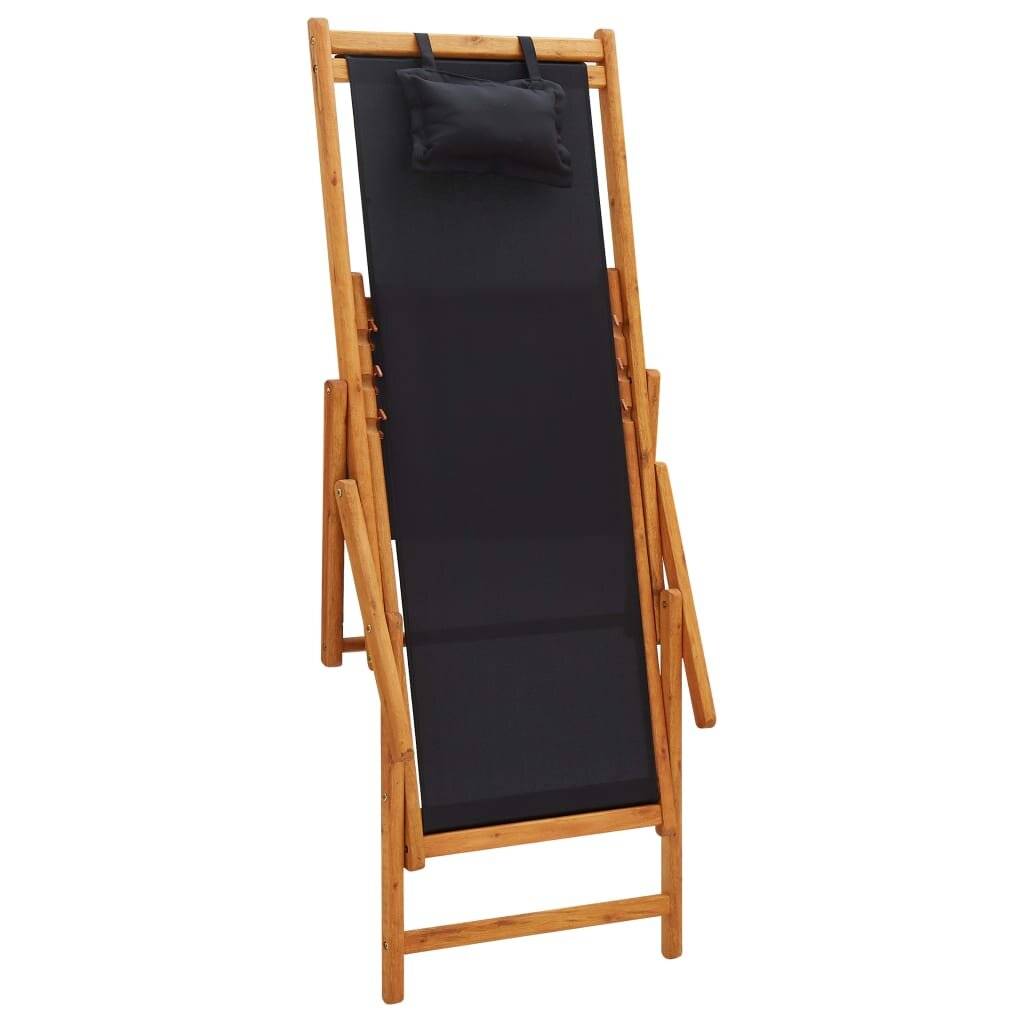 vidaXL Strandstuhl Klappbar Massivholz Eukalyptus und Stoff Schwarz-5