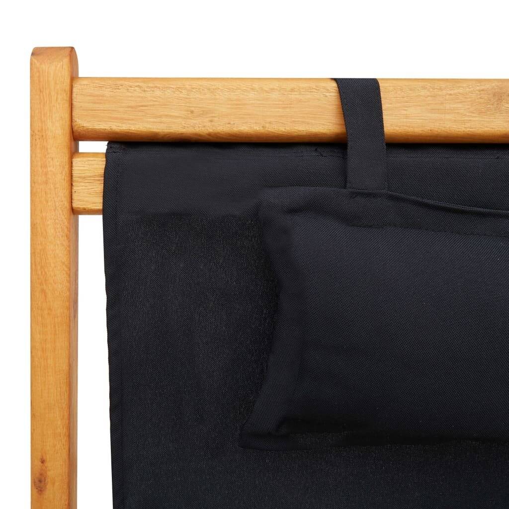 vidaXL Strandstuhl Klappbar Massivholz Eukalyptus und Stoff Schwarz-6