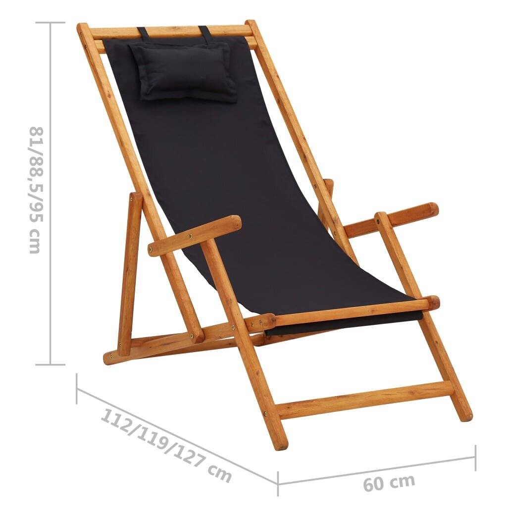 Symbolbild für vidaXL Strandstuhl Klappbar Massivholz Eukalyptus und Stoff Schwarz