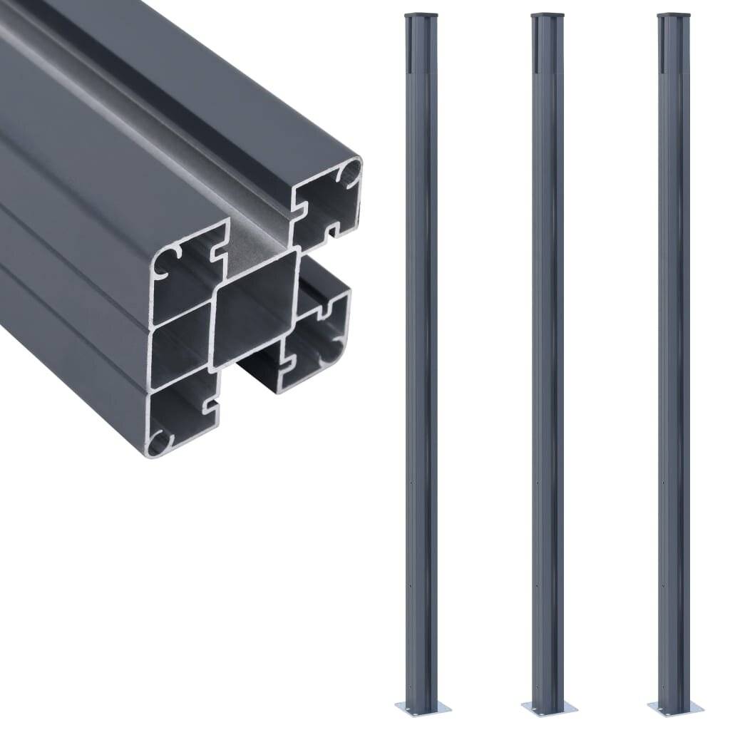 Zaunpfosten 3 Stk. Dunkelgrau 185 cm Aluminium-0