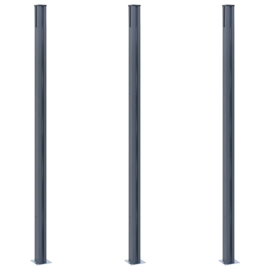 Zaunpfosten 3 Stk. Dunkelgrau 185 cm Aluminium-2