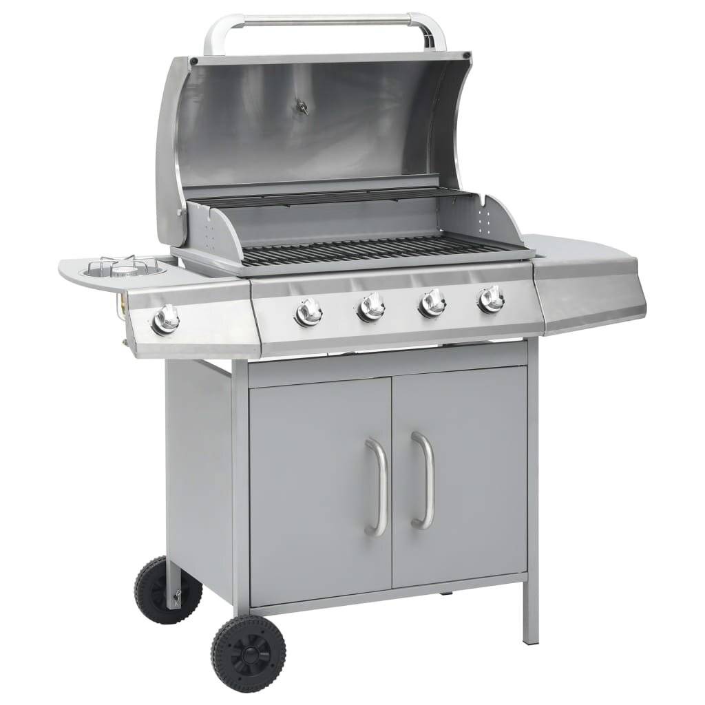 vidaXL Gasgrill 4+1 Flammen Silbern Edelstahl-6