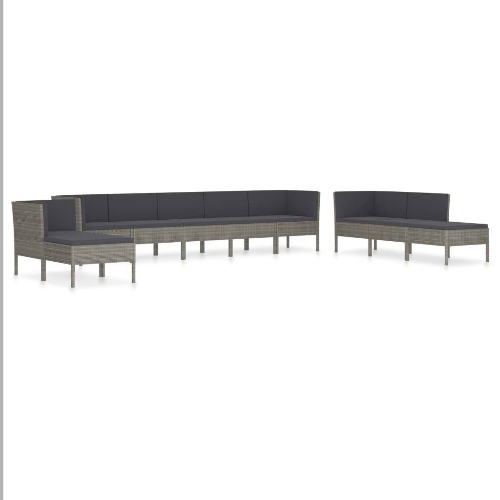 10-tlg. Garten-Lounge-Set mit Auflagen Poly Rattan Grau-1