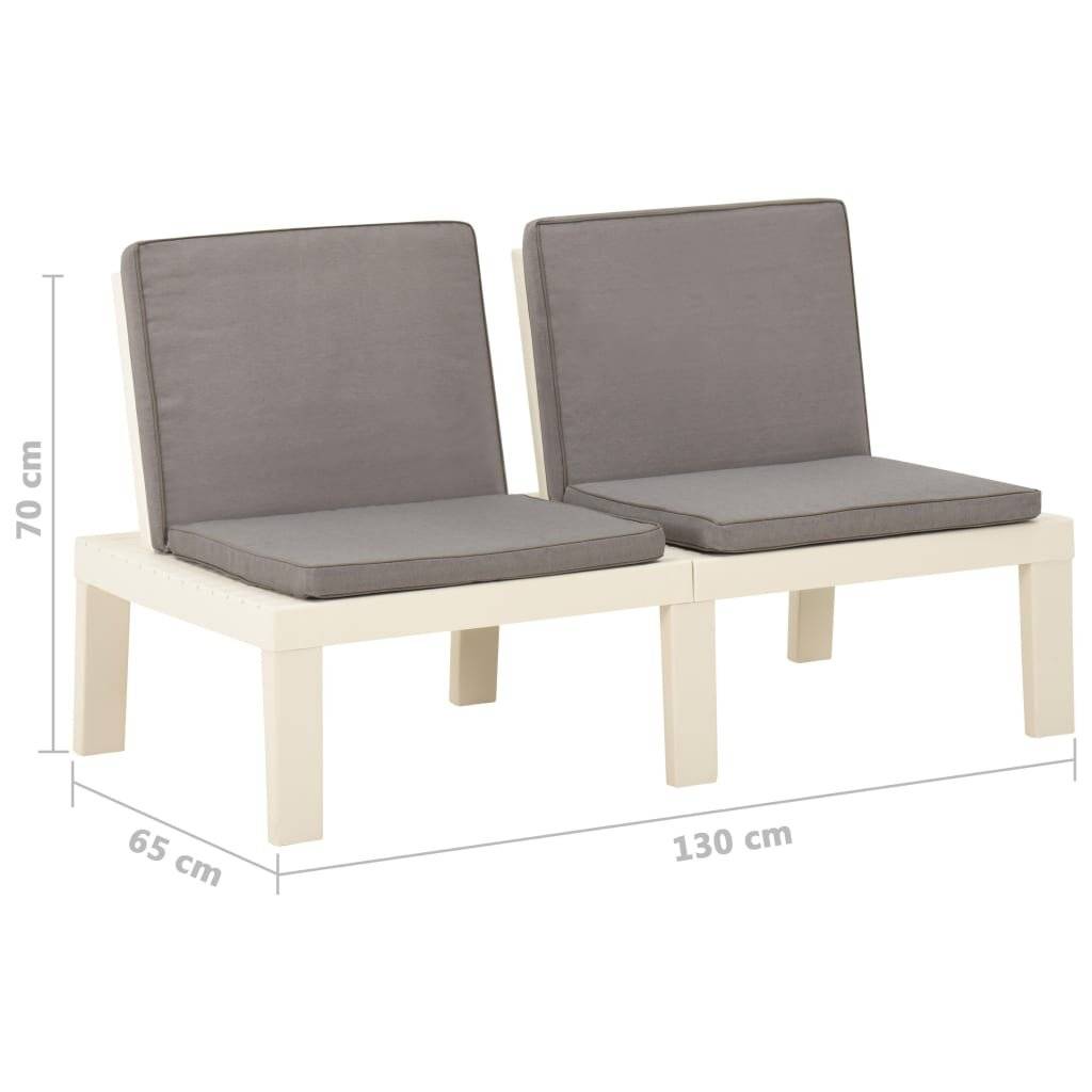 vidaXL Garten-Lounge-Bank mit Auflagen Kunststoff Weiß-5