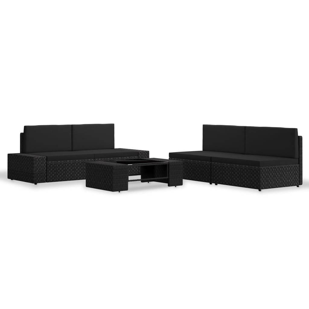 5-tlg. Garten-Lounge-Set Poly Rattan Schwarz-0
