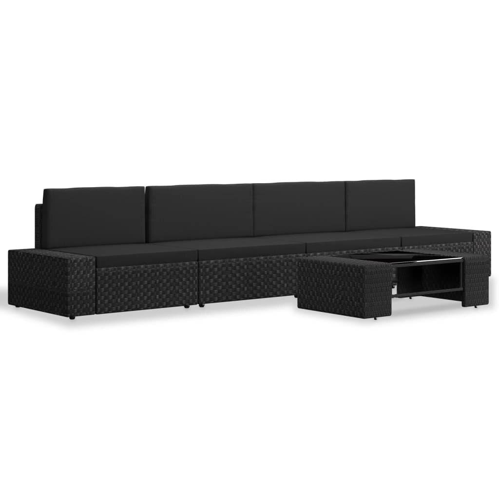 5-tlg. Garten-Lounge-Set Poly Rattan Schwarz-1