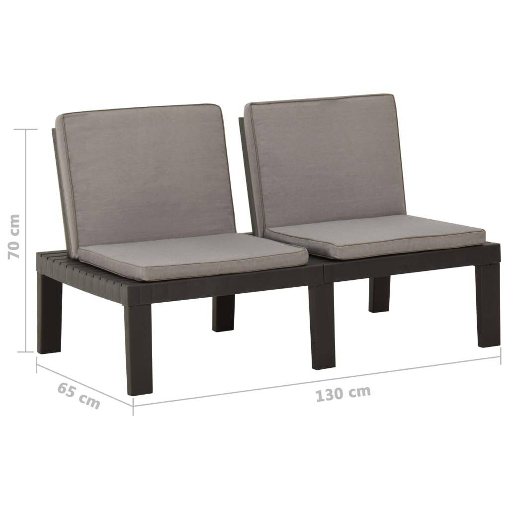 Garten-Lounge-Bank mit Auflagen Kunststoff Grau-5