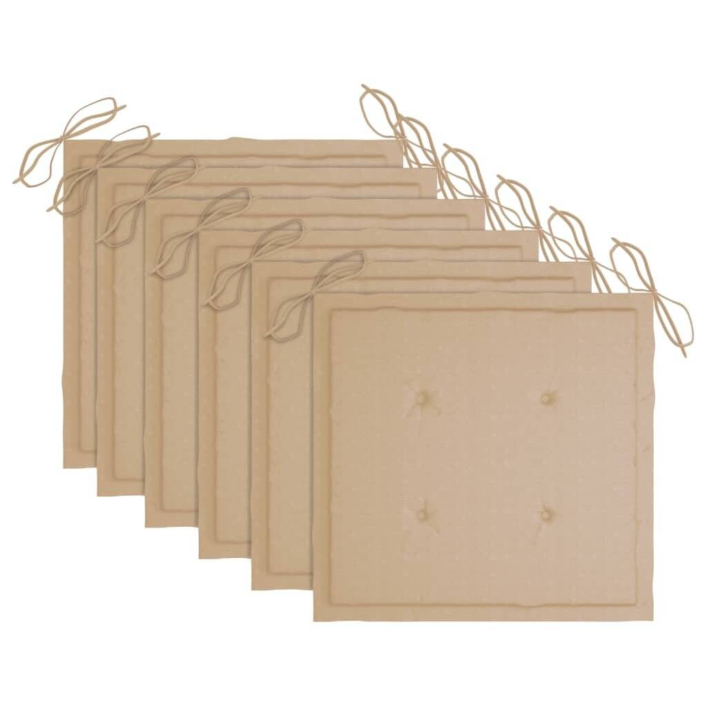 Gartenstühle mit Beige Kissen 6 Stk. Massivholz Teak-5