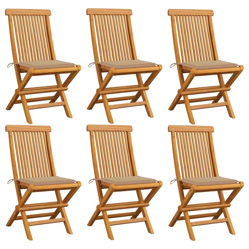 Gartenstühle mit Beige Kissen 6 Stk. Massivholz Teak-0