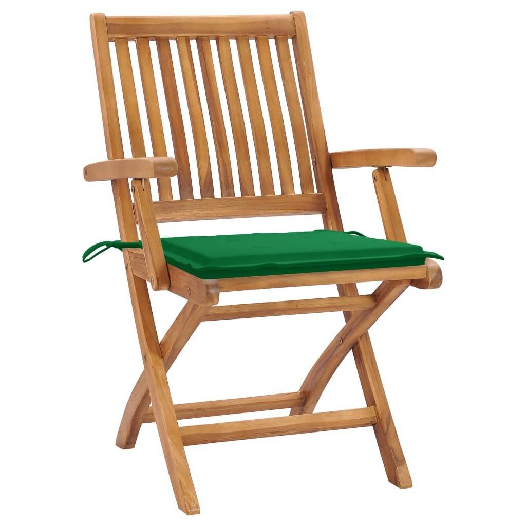 Gartenstühle 2 Stk. mit Grünen Kissen Teak Massivholz-1