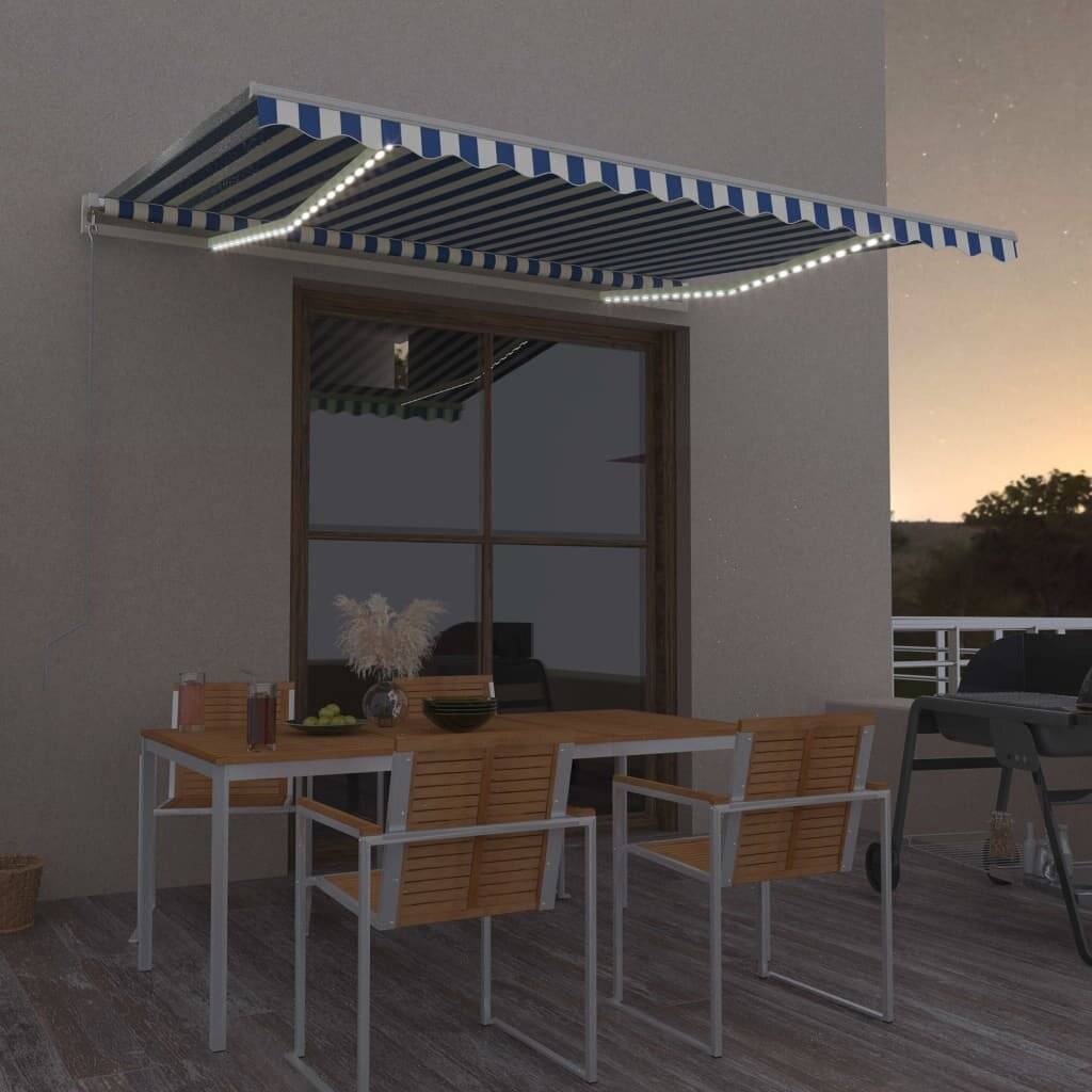Gelenkarmmarkise Einziehbar mit LED 400x300 cm Blau und Weiß-0