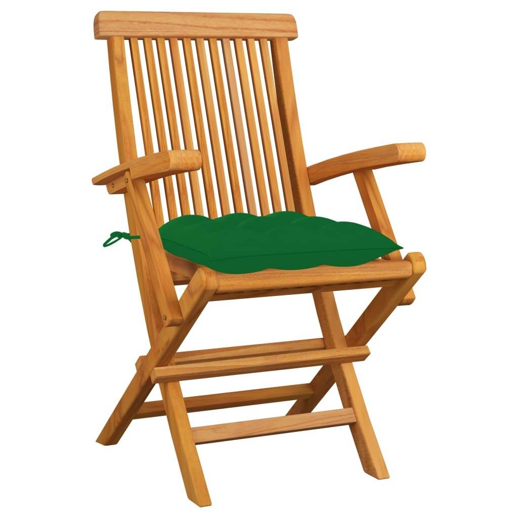 Gartenstühle mit Grünen Kissen 6 Stk. Massivholz Teak-1