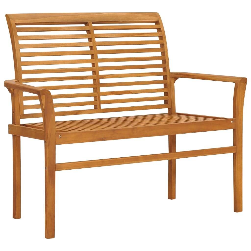 Gartenbank mit Grauer Auflage 112 cm Massivholz Teak-1