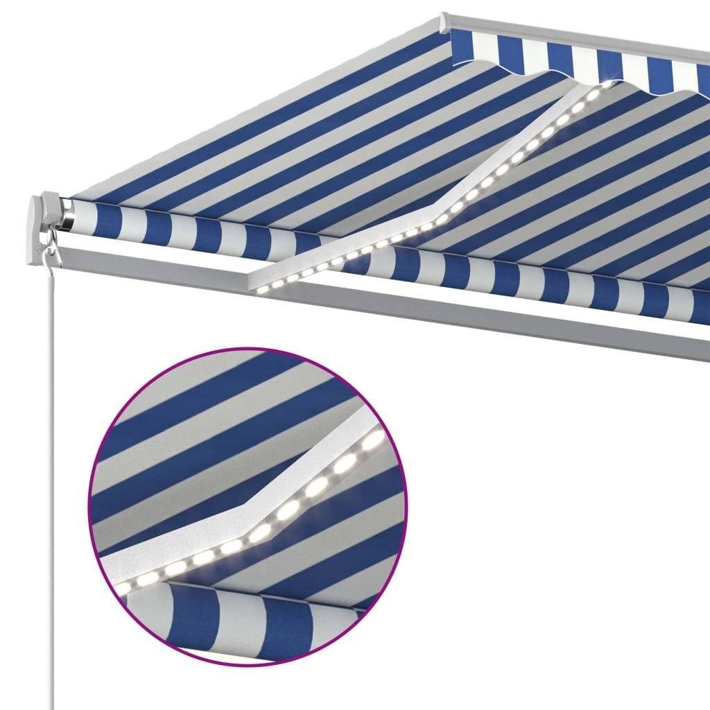 Gelenkarmmarkise Einziehbar mit LED 400x300 cm Blau und Weiß-4