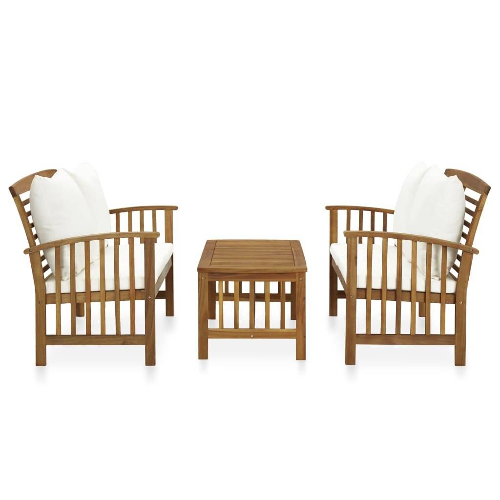 3-tlg. Garten-Lounge-Set mit Auflagen Massivholz Akazie-1