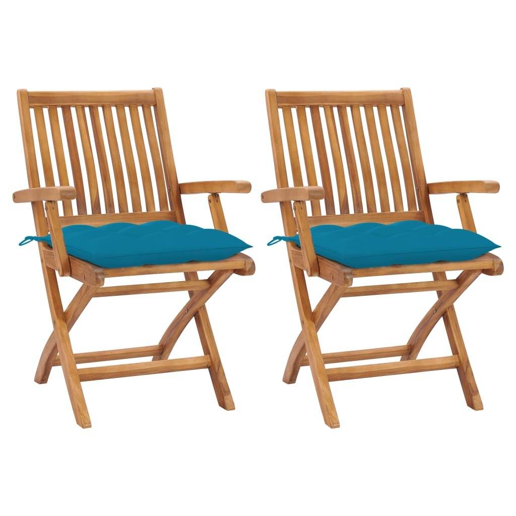 Gartenstühle 2 Stk. mit Hellblauen Kissen Massivholz Teak-0