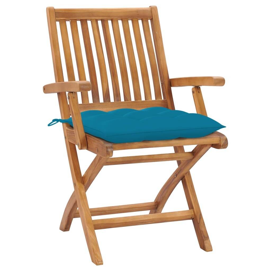 Gartenstühle 2 Stk. mit Hellblauen Kissen Massivholz Teak-1