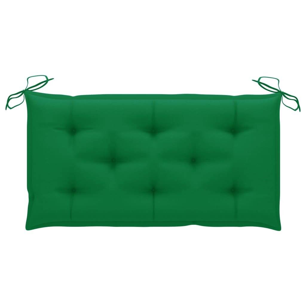 vidaXL Gartenbank mit Grüner Auflage 112 cm Massivholz Teak-5
