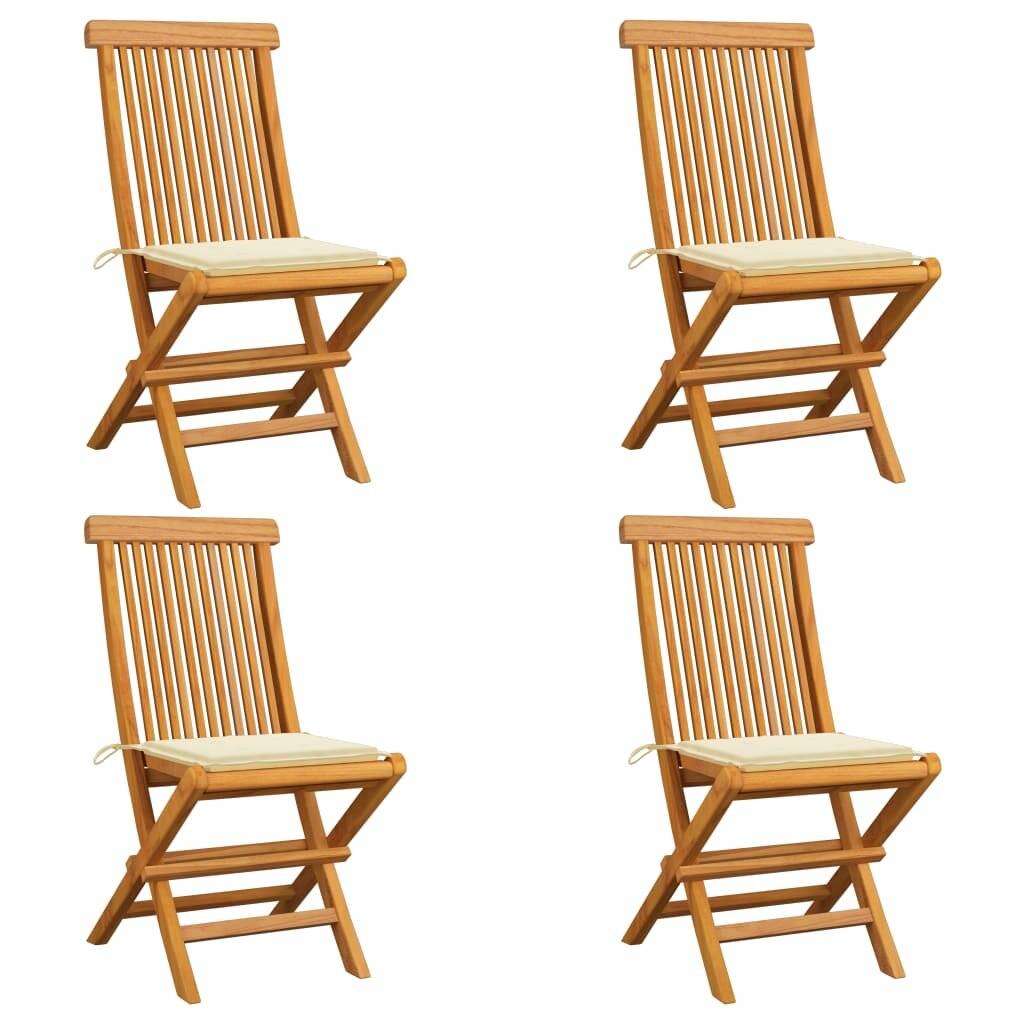 Gartenstühle mit Cremeweißen Kissen 4 Stk. Teak Massivholz-0