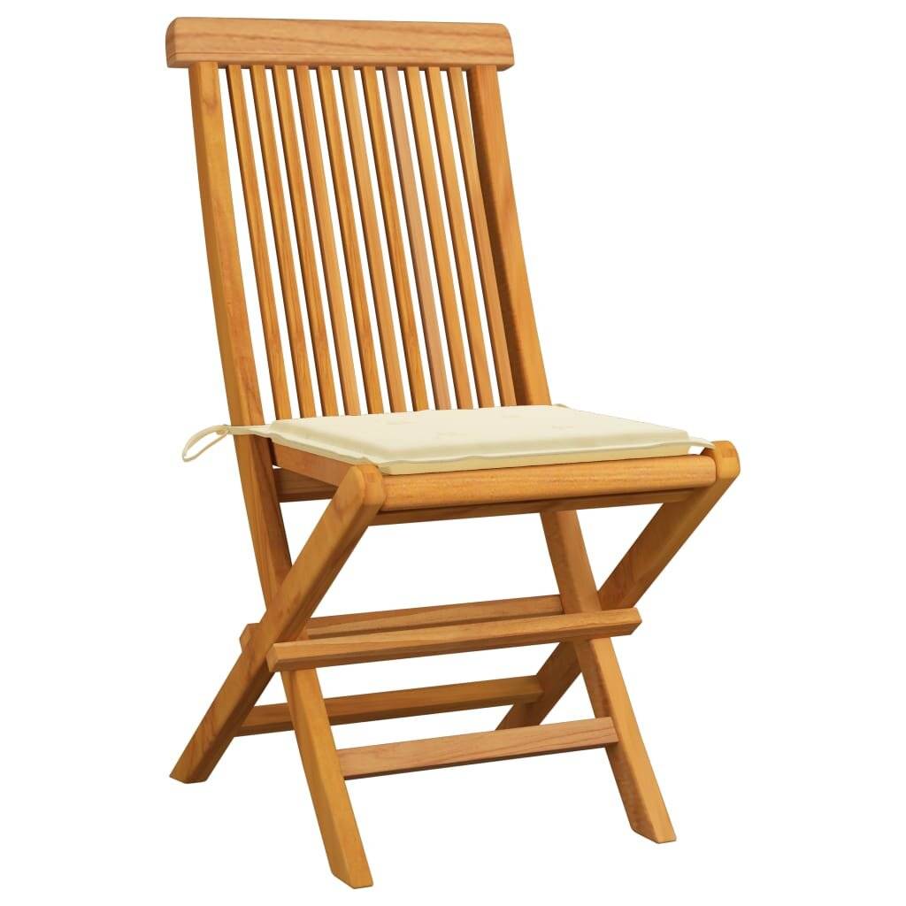 Gartenstühle mit Cremeweißen Kissen 4 Stk. Teak Massivholz-1