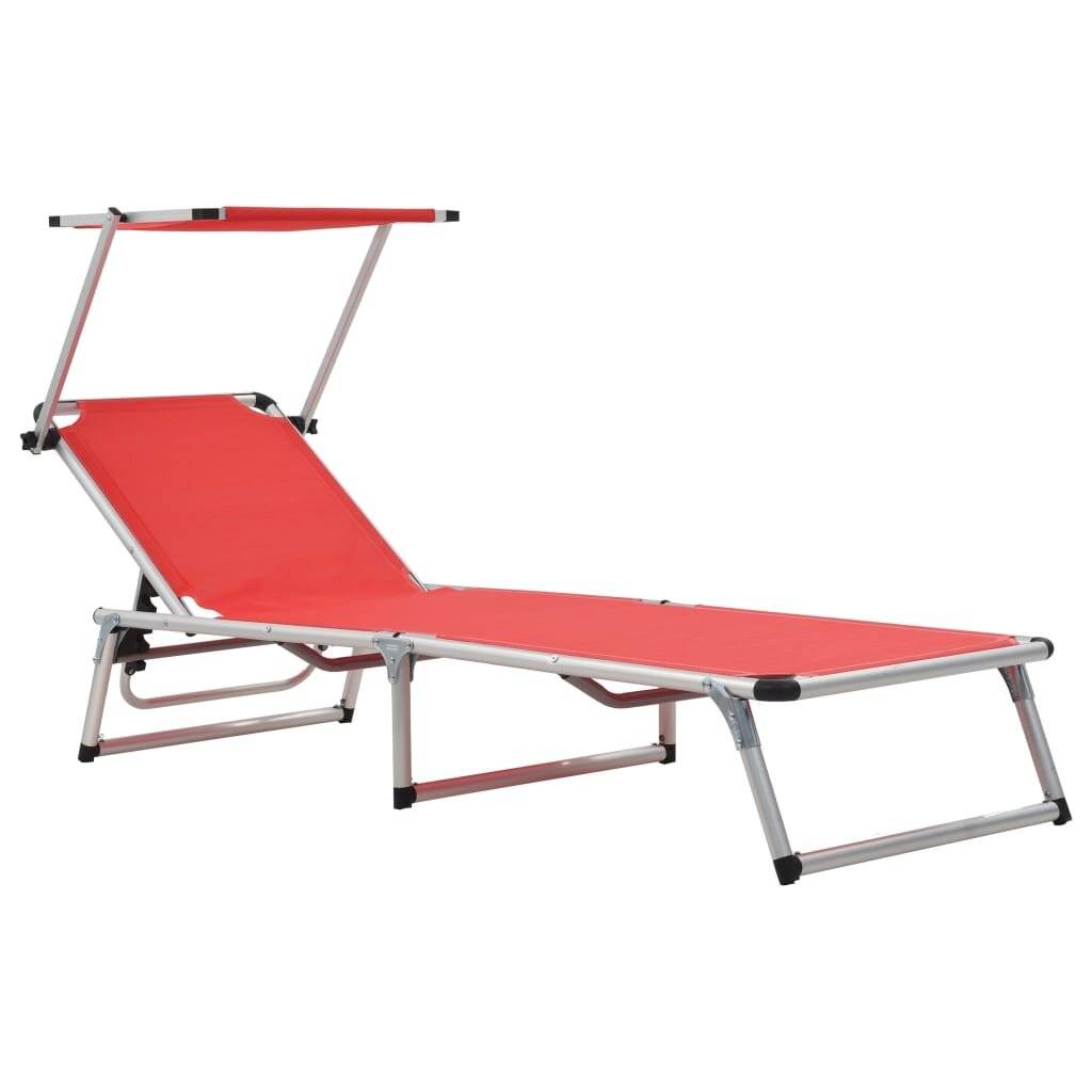 Klappbare Sonnenliegen mit Dach 2 Stk. Aluminium Textilene Rot-1