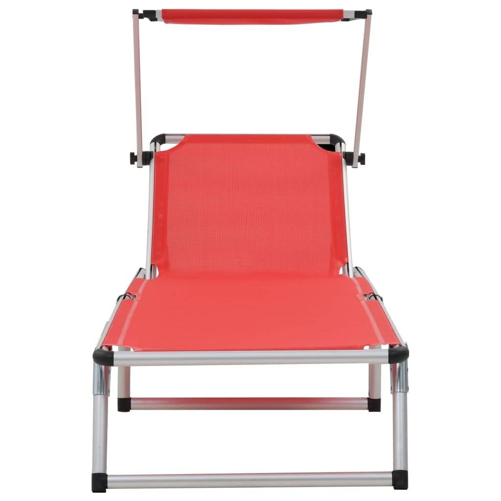 Klappbare Sonnenliegen mit Dach 2 Stk. Aluminium Textilene Rot-2