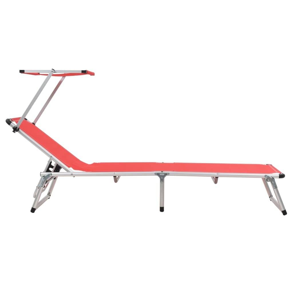 Klappbare Sonnenliegen mit Dach 2 Stk. Aluminium Textilene Rot-3