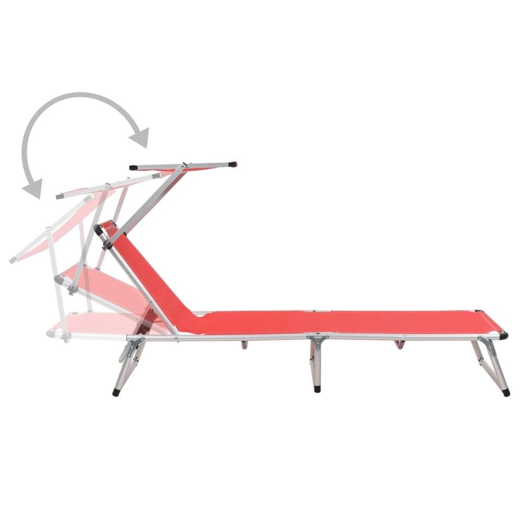 Klappbare Sonnenliegen mit Dach 2 Stk. Aluminium Textilene Rot-4