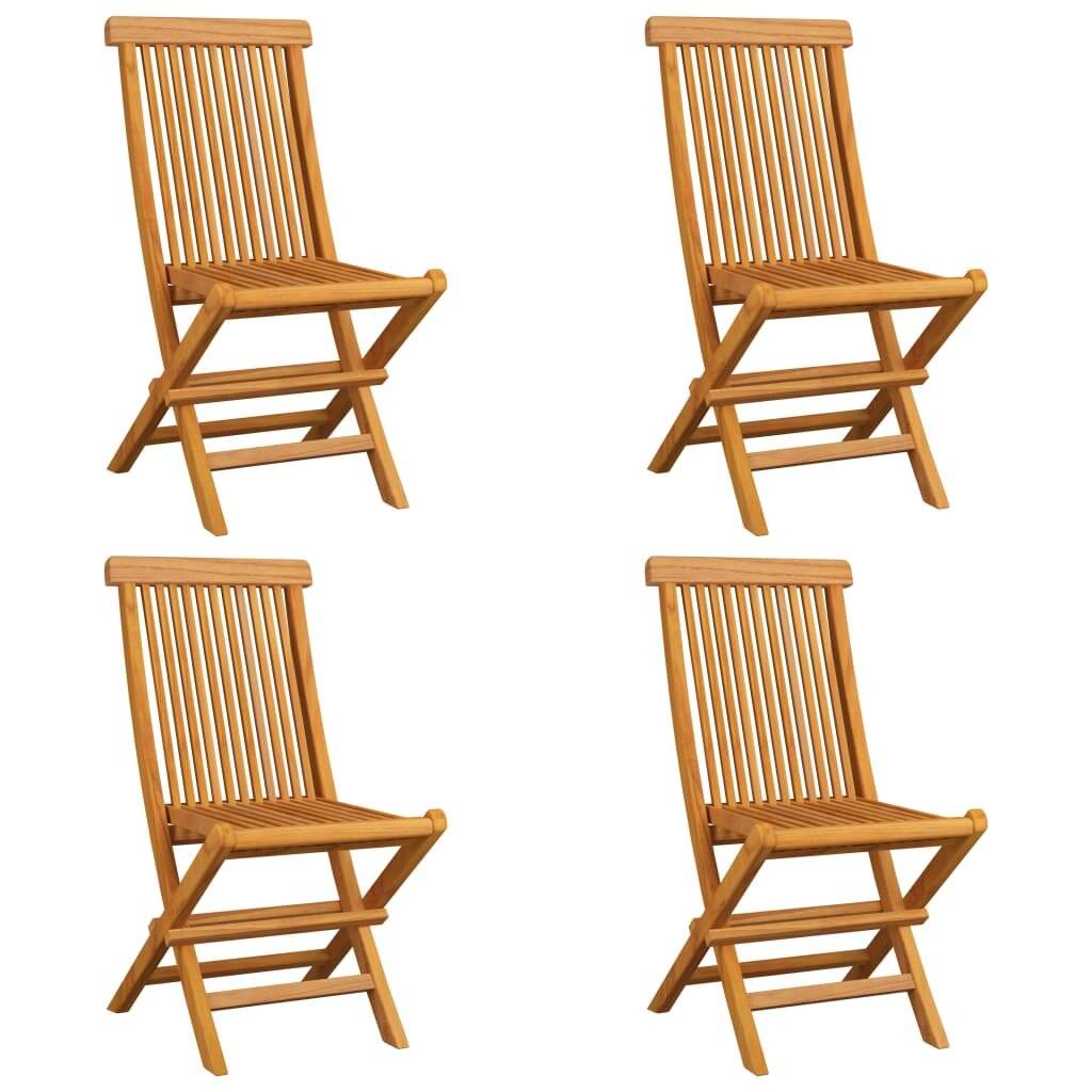 Gartenstühle mit Blauen Kissen 4 Stk. Massivholz Teak-2
