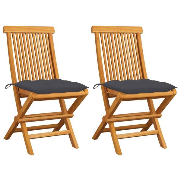 Gartenstühle mit Anthrazit Kissen 2 Stk. Massivholz Teak