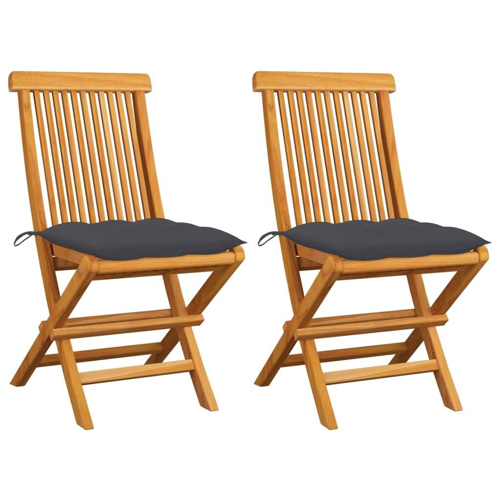 Gartenstühle mit Anthrazit Kissen 2 Stk. Massivholz Teak-0