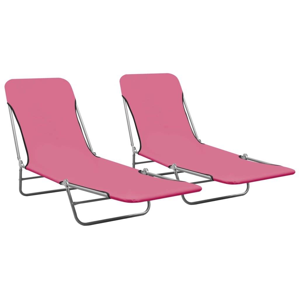 Klappbare Sonnenliegen 2 Stk. Stahl und Stoff Rosa-0