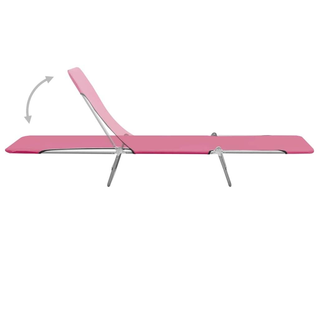 Klappbare Sonnenliegen 2 Stk. Stahl und Stoff Rosa-4