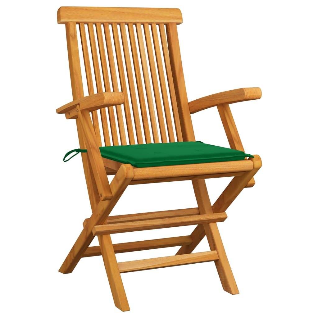 Gartenstühle mit Grünen Kissen 8 Stk. Massivholz Teak-1