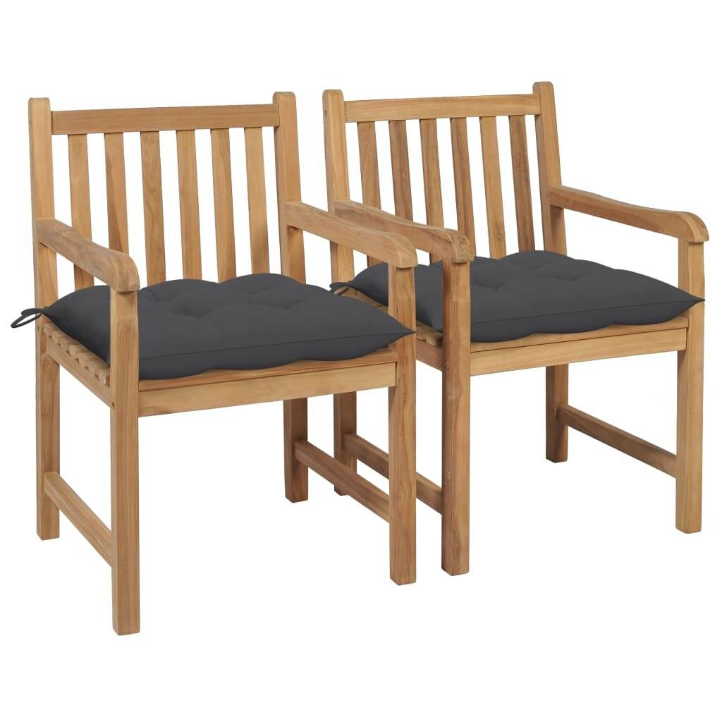 Gartenstühle 2 Stk. mit Anthrazit Kissen Massivholz Teak-0