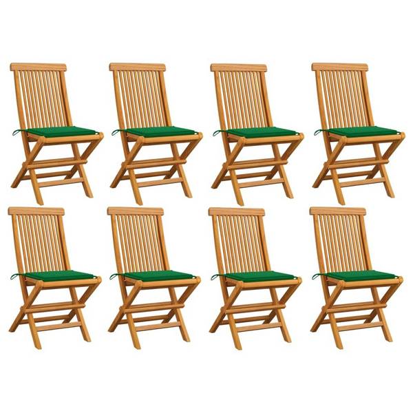 Gartenstühle mit Grünen Kissen 8 Stk. Massivholz Teak