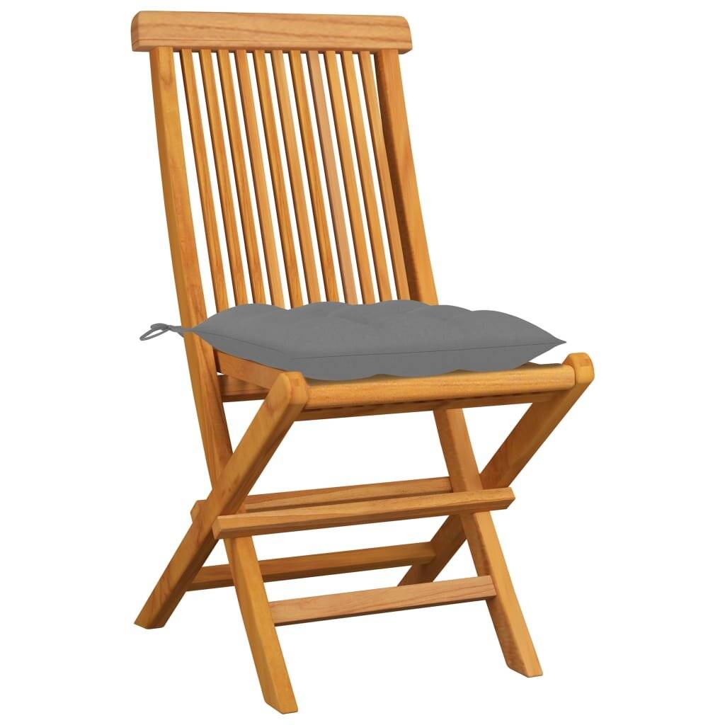 Gartenstühle mit Grauen Kissen 8 Stk. Massivholz Teak-2