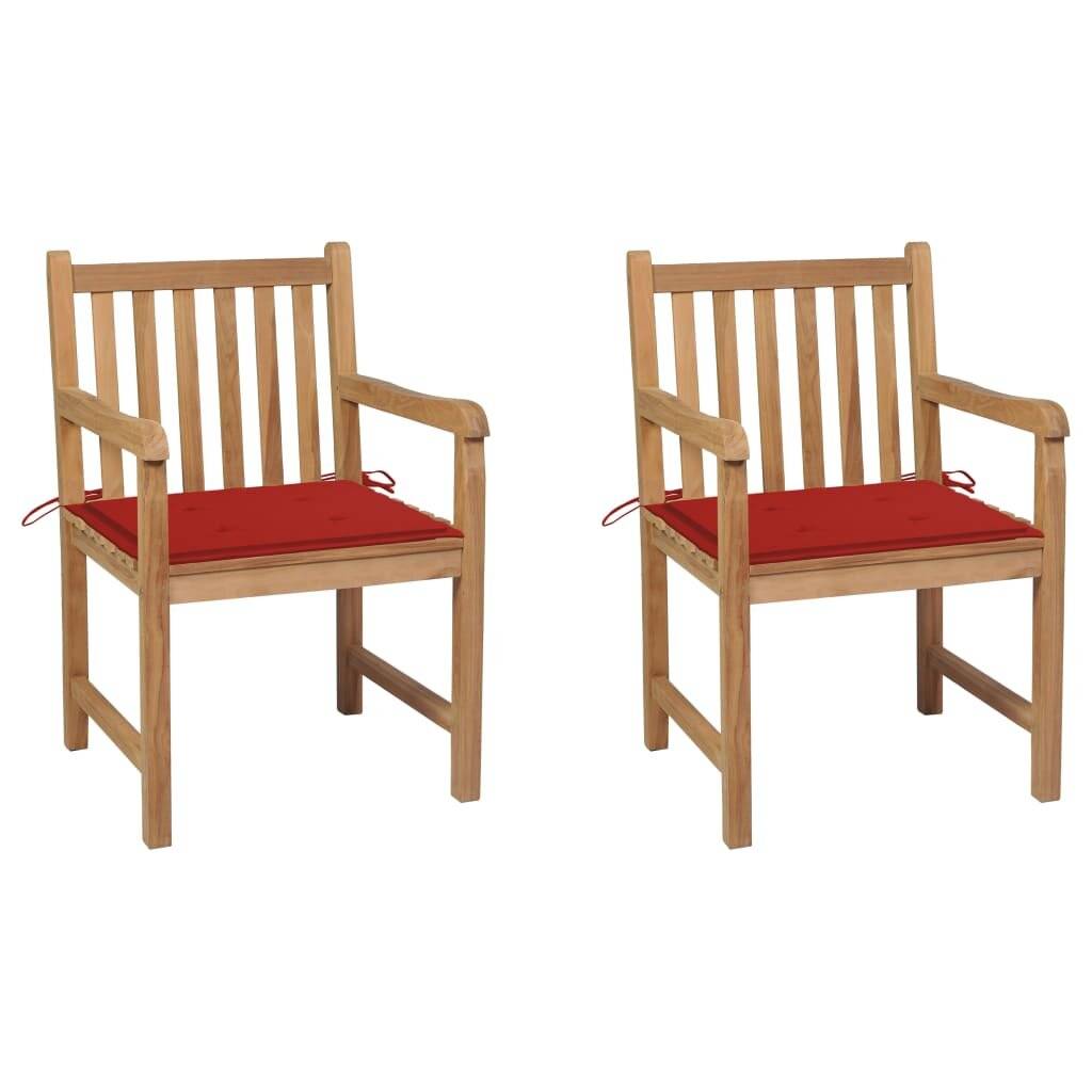 Gartenstühle 2 Stk. mit Roten Kissen Massivholz Teak-0