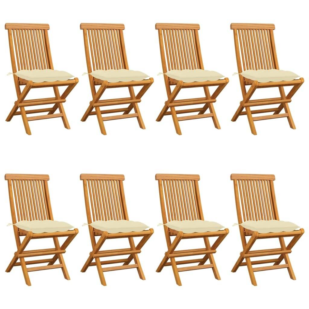 Gartenstühle mit Cremeweißen Kissen 8 Stk. Massivholz Teak-0