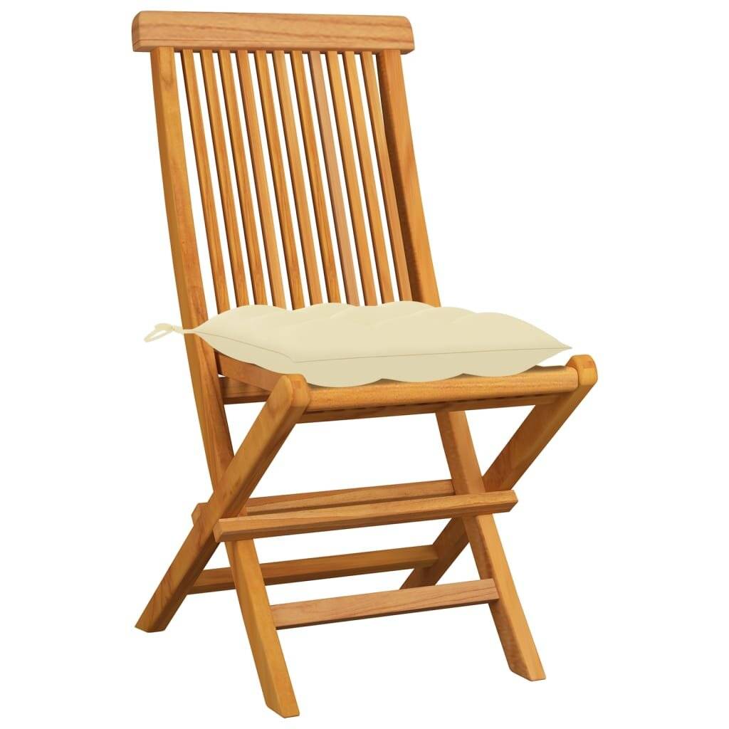 Gartenstühle mit Cremeweißen Kissen 8 Stk. Massivholz Teak-2