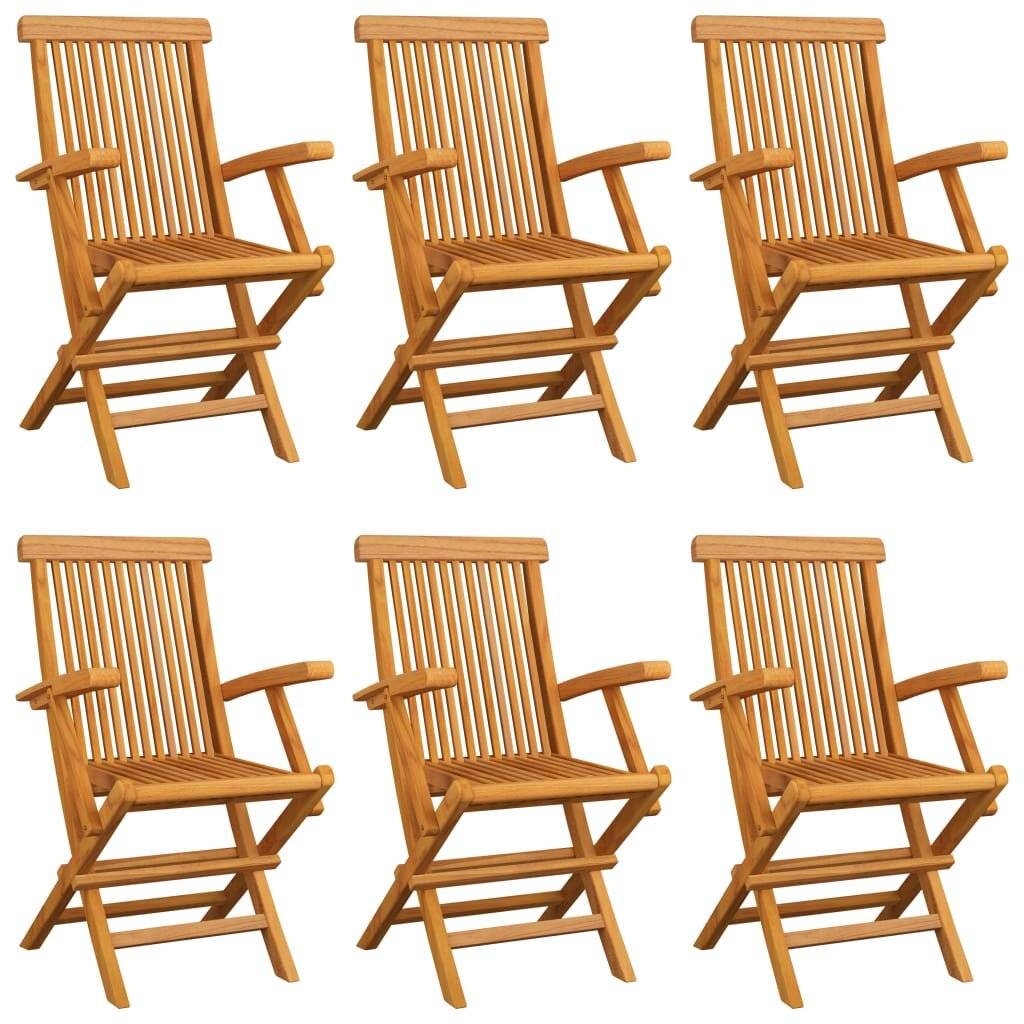 Gartenstühle mit Grünen Kissen 6 Stk. Massivholz Teak-4