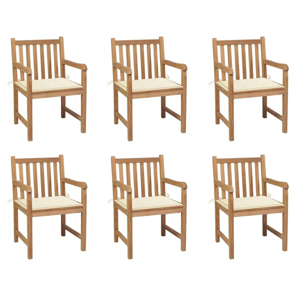 Gartenstühle 6 Stk. mit Creme Kissen Massivholz Teak-0