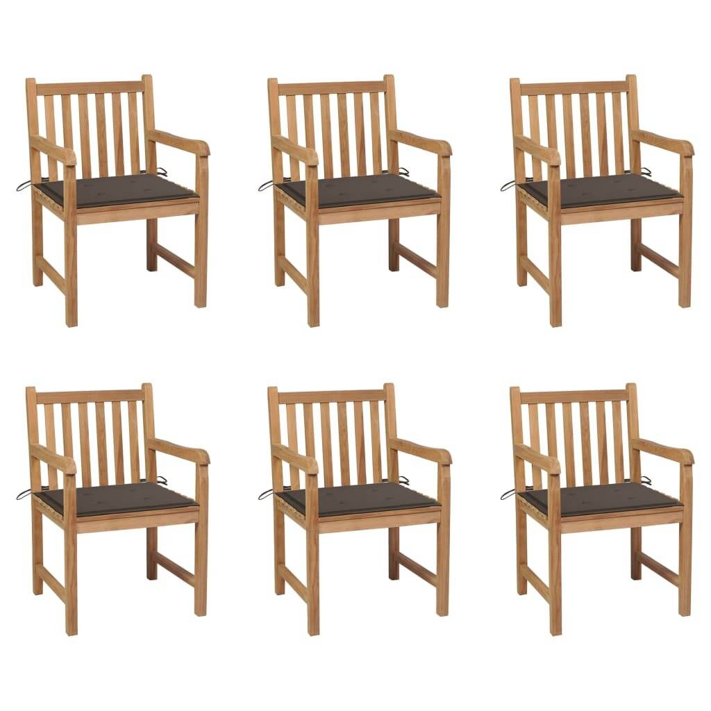Gartenstühle 6 Stk. mit Taupe Kissen Massivholz Teak-0