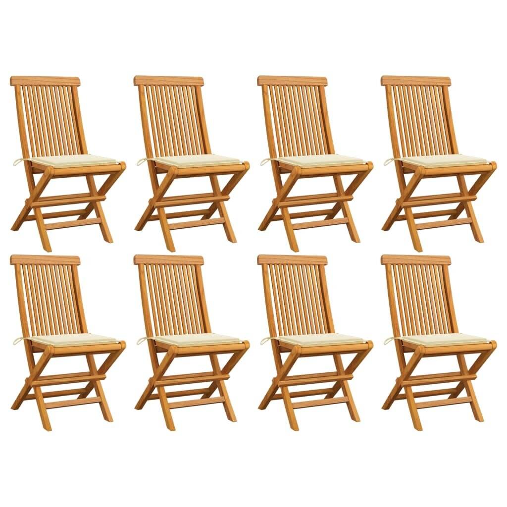 Gartenstühle mit Creme Kissen 8 Stk. Massivholz Teak-0