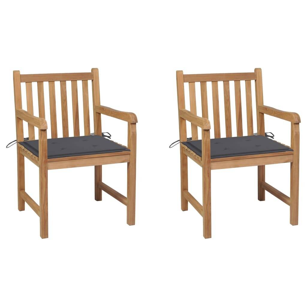 Gartenstühle 2 Stk. mit Anthrazit Kissen Massivholz Teak-0